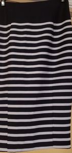 Fitted, midi, black & white striped H & M skirt
